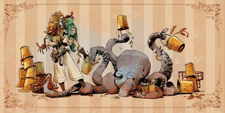 Картинка из серии “Осьминог – лучший друг Дамы” художника Brian Kesinger 