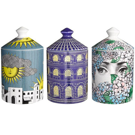 Sole di Capri Candle, Architettura Negativo Azzuro Candle и Ortensia Candle от Fornasetti Profumi