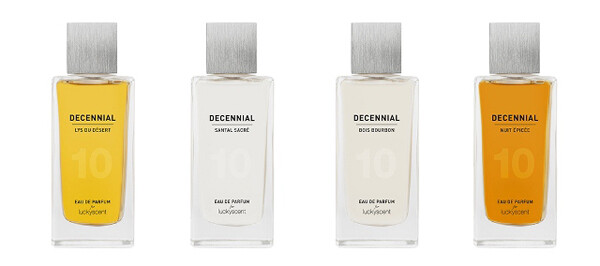 В честь 10-ти летия Luckyscent создана коллекция нишевых ароматов "Decennial": Lys de Desert, Santal Sacre, Bois Bourbon, Nuit Epicee